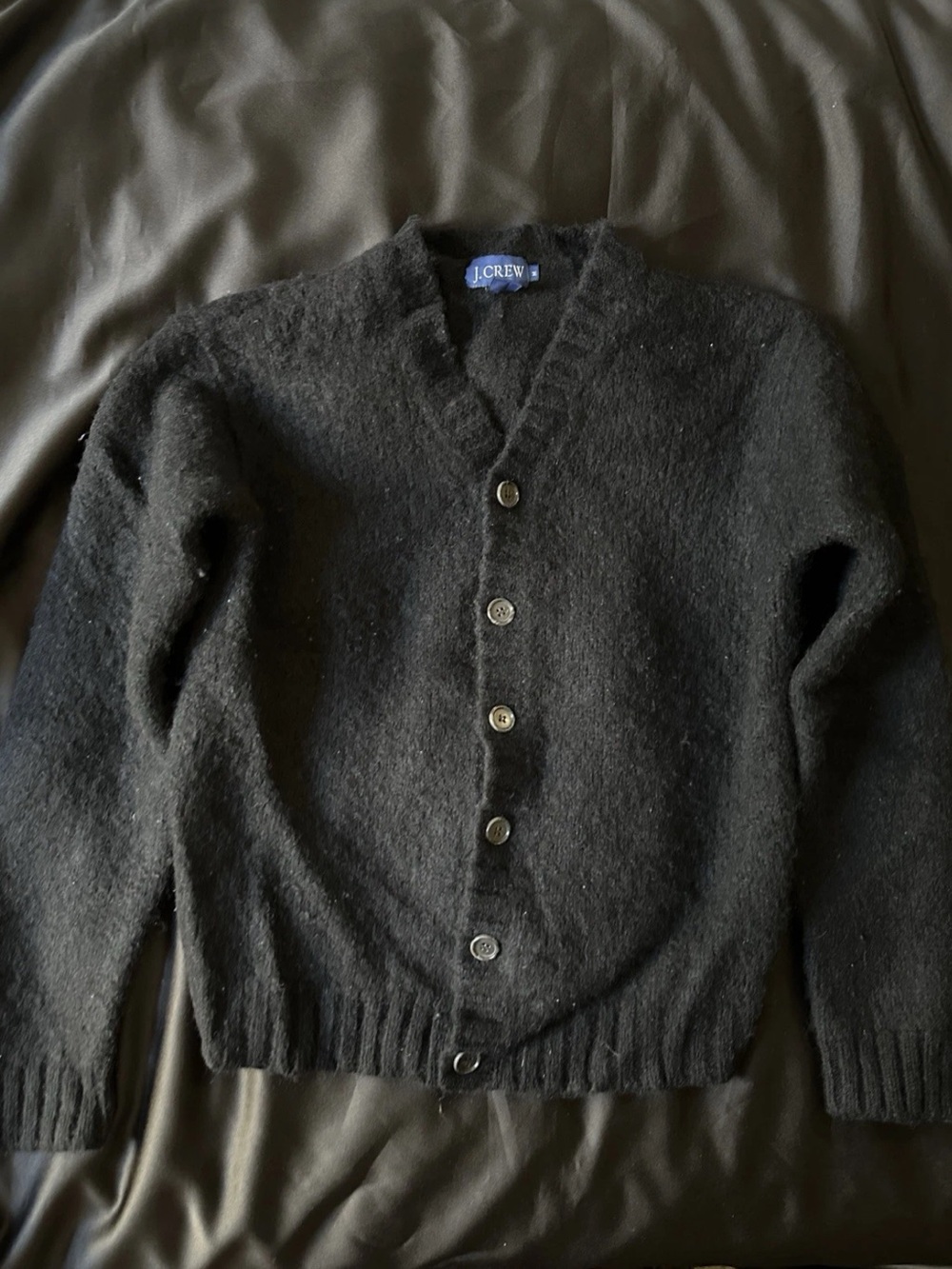 J Crew Wool Cardigan Sweater Black Cropped Button Front Y2K Womens M